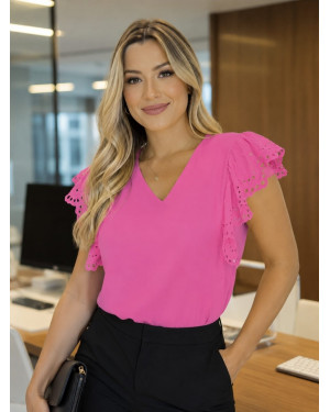 Blusinha manga curta rosa chiclete | Moda Evangelica