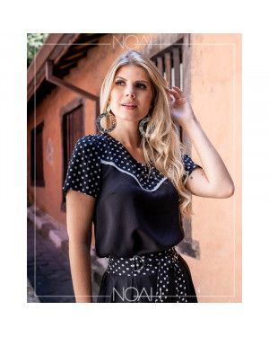 Blusinha manga curta preta poá | Moda Evangelica