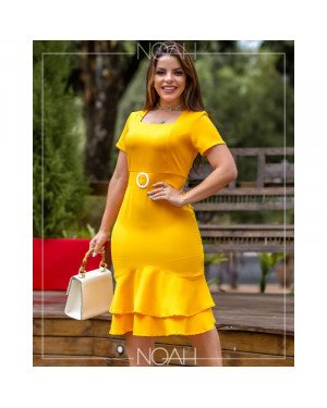 Vestido sino manga curta amarelo | Moda Evangelica