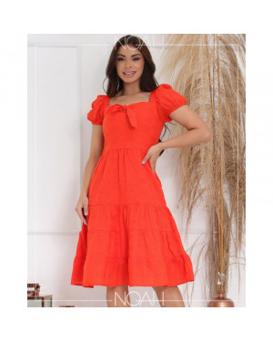Vestido godê manga curta laise laranja | Moda Evangelica
