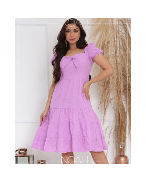 Vestido godê manga curta laise lavanda | Moda Evangelica