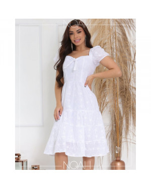 Vestido godê manga curta laise branco | Moda Evangelica