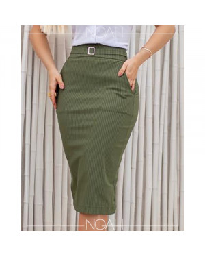 Saia Lápiz Risca de Giz Verde | Moda Evangelica