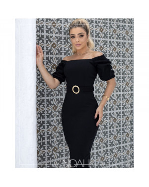 Vestido tubinho manga curta preto | Moda Evangelica