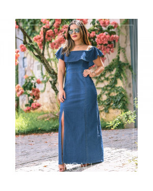 Vestido longo jeans manga ciganinha | Moda Evangelica