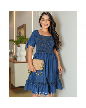 Vestido godê manga curta jeans | Moda Evangelica