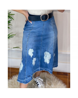 Saia midi mullet jeans | Moda Evangelica