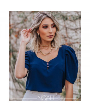 Blusinha manga bufante azul | Moda Evangelica