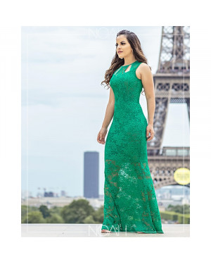 Vestido longo renda verde | Moda Evangelica