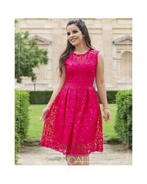 Vestido evasê renda paetê pink | Moda Evangelica