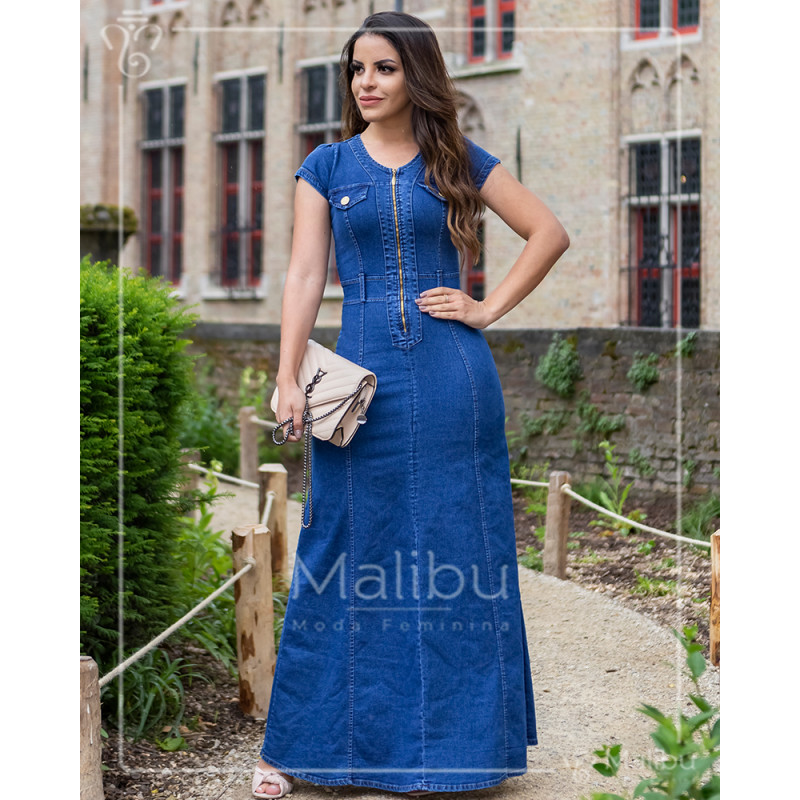 Modelo de clearance vestido longo jeans