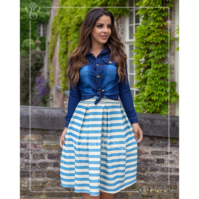 Blusa jeans e saia sales