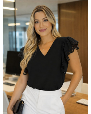 Blusinha manga curta preto | Moda Evangelica