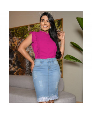 Blusinha manga regata botões rosa fúscia | Moda Evangelica