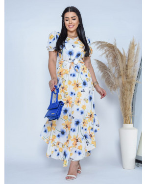 Vestido longo Manga curta Floral | Moda Evangelica