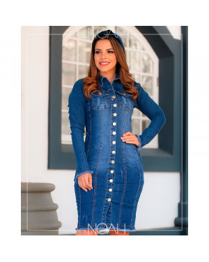 Vestido tubinho jeans manga longa | Moda Evangelica