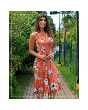 Vestido leve evasê regata estampa | Moda Evangelica