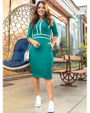 Vestido tubinho manga 3/4 verde | Moda Evangelica