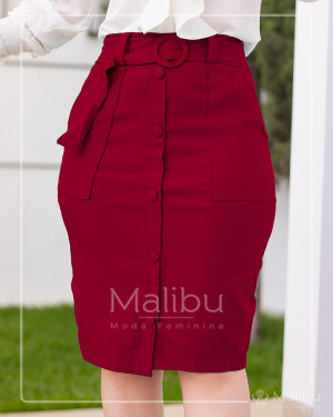 Saia Lapis Botoes Marsala | Moda Evangelica