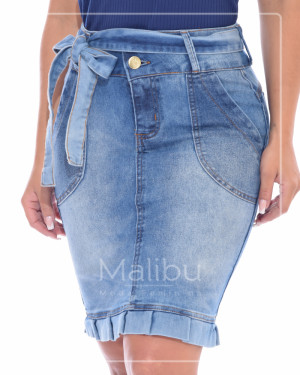 Saia Jeans Lapis media Clara | Moda Evangelica