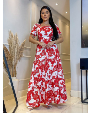 Vestido Longo Manga Curta Floral | Moda Evangelica