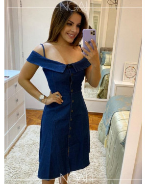 Vestido midi jeans manga ciganinha | Moda Evangelica