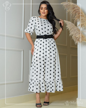 Vestido midi rodado com pregas e cinto moda evangélica sales