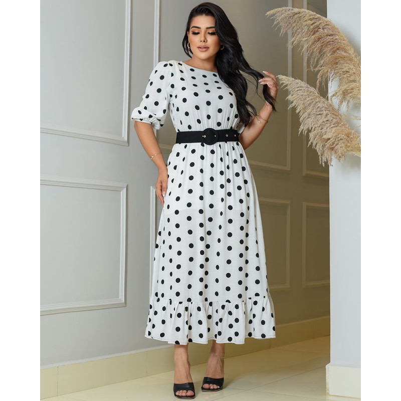 Vestido branco de best sale bolinhas
