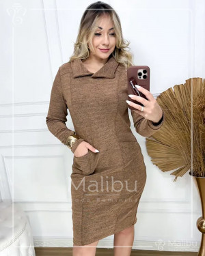 Vestido Tubinho Midi Caramelo Manga Longa | Moda Evangelica