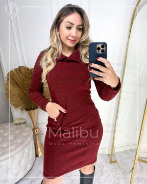 Vestido Tubinho Midi Marsala Manga Longa | Moda Evangelica