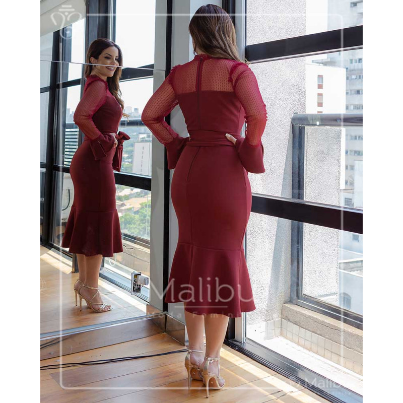 Vestido midi best sale na cor marsala
